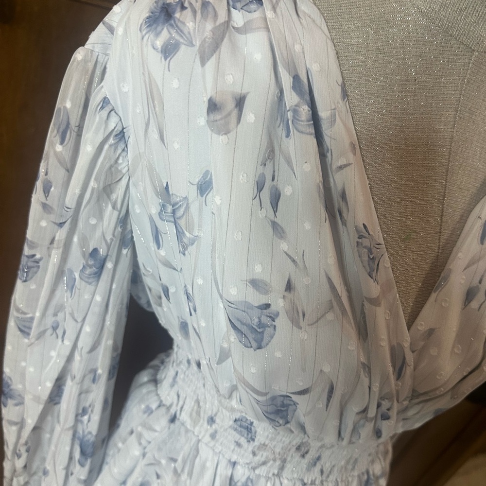 SIZE S Bardot Blue Tiered Ruffled V-Neck Sundress - Picture 5 of 6